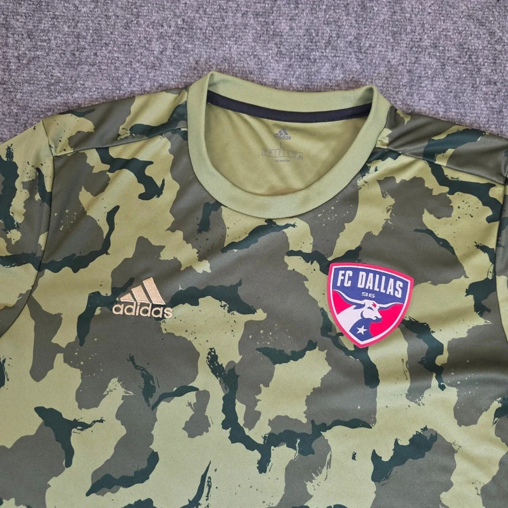Adidas FC Dallas Soccer Jersey Large Green Camouflage Short‎ Sleeve Performance